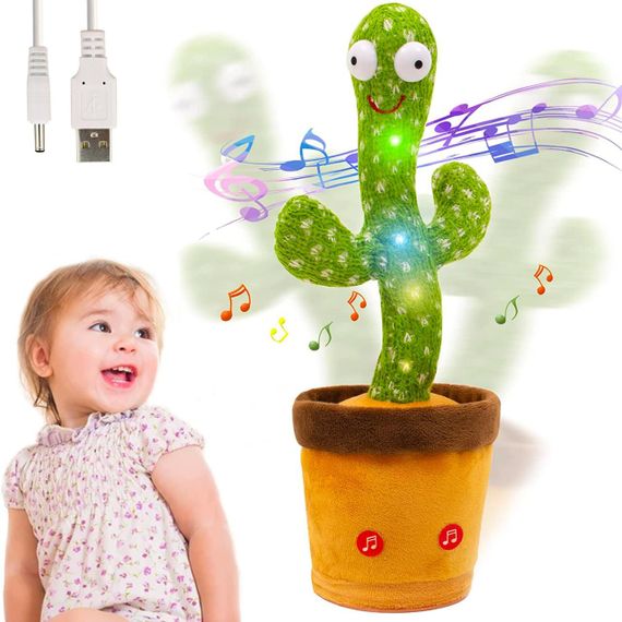 Танцюючий співаючий кактус 34см, 58 пісень з підсвічуванням, Dancing Cactus / Музична іграшка повторюшка / М'яка іграшка для дітей