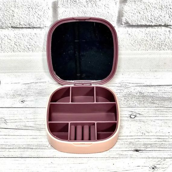 Маленькая дорожная шкатулка для украшений, мини-органайзер для украшений с зеркалом | Зображення 3