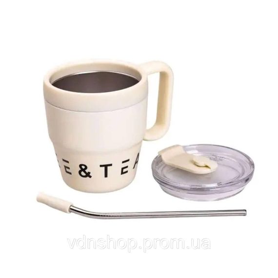 Термокружка Coffee & Tea с трубочкой бежевая HP-14-23BE | Зображення 2