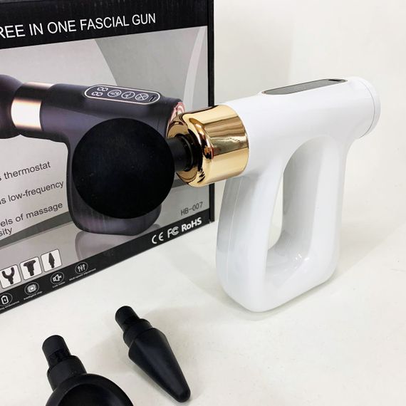 Ударний Перкусійний масажер для тіла та м'язів Масажний пістолет EM HB-007 акумуляторний білий | Зображення 3