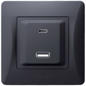Розетка VIDEX BINERA USB-A + USB-C PD20W, швидка зарядка, 2 порти, чорна (VF-BNCHRUC20-BG)