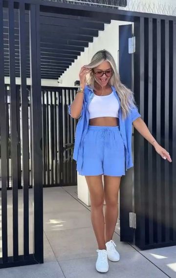 Женский летний костюм двойка шорты и рубашка LY25028 цвет синий, размер 46/48 | Зображення 2