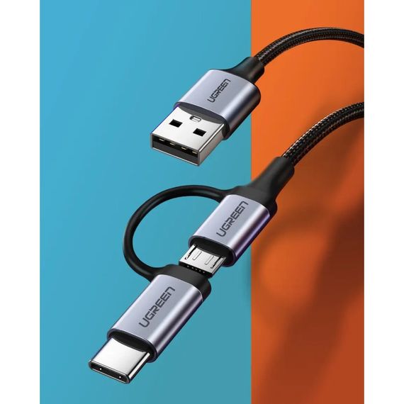 Дата кабель USB 2.0 AM to USB-C + Micro 5P 1.0m 3A US177 black Ugreen (30875) | Зображення 1