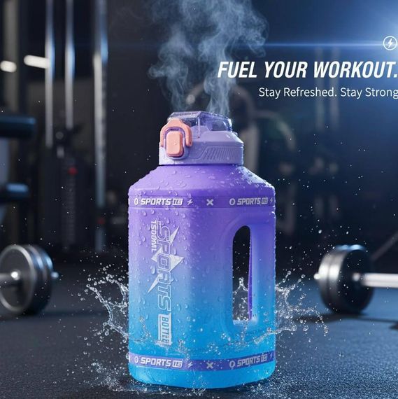 Эко-бутылка для воды SPORTS BOTTLE (1500 мл) - Фиолетово-голубой градиент со встроенной ручкой | Зображення 6