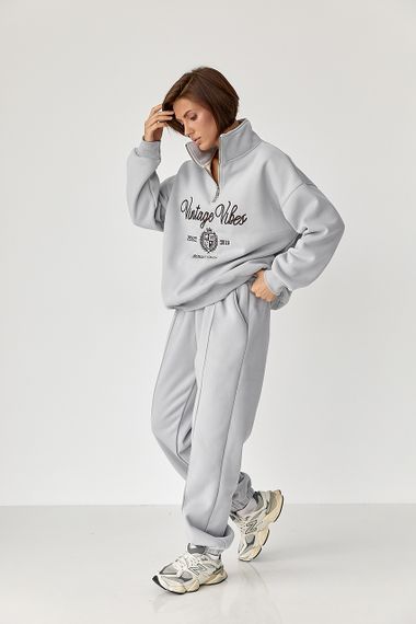 Утеплений спортивний костюм зі світшотом та джогерами - сірий цвет, M (є розміри)