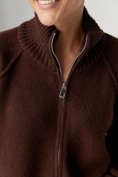 В'язаний кардиган на блискавці вільного фасону - коричневий цвет, ONE SIZE (є розміри) | Зображення 3
