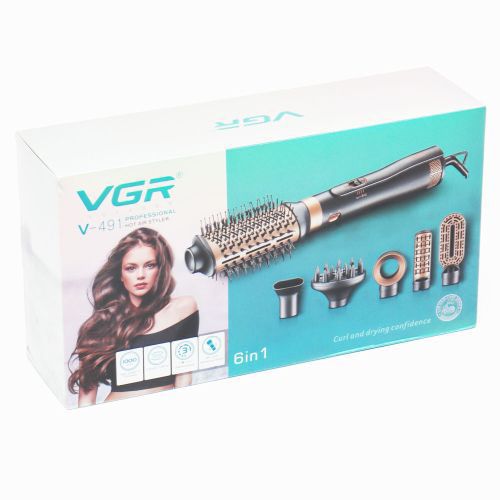 Фен стайлер для укладки и завивки волос VGR V-491 6 в 1, Professional, 1000 Вт, Фен с насадками | Зображення 6