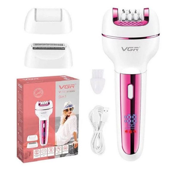 Жіночий бездротовий епілятор 3в1 VGR V-732 для ніг та зони бікіні з підсвічуванням та дисплеєм. UN-718 Колір: рожевий | Зображення 1