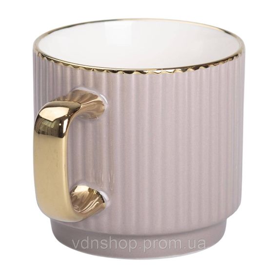 Чашка фарфоровая с золотым ободком и золотой ручкой 300 (мл) Кремовая RX-N231129CR | Зображення 1