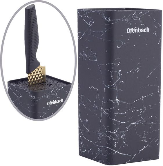 Підставка-колода Ofenbach Black Marble для кухонних ножів і ножиць 9х9х22см
