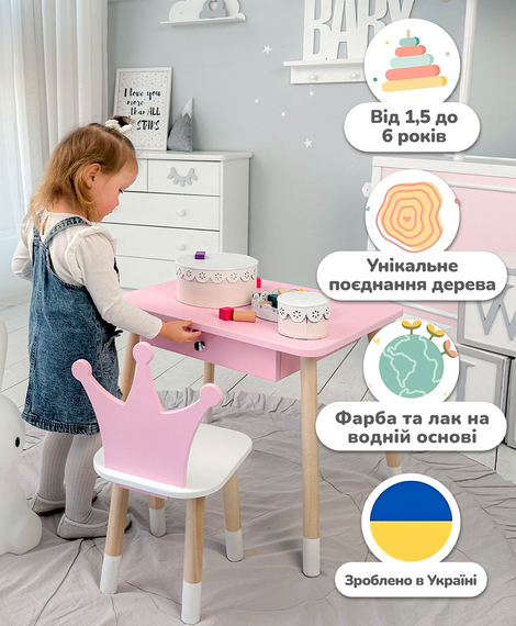 Дитячий столик з висувним ящиком 46х60х45, стіл для дівчинки з нішею, рожевий | Зображення 5