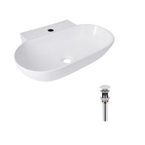 Комплект Qtap Cardinal: Раковина підвісна/накладна овальна 565х400х130 мм White + Донний клапан PU02