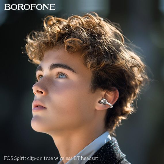 Бездротові навушники BOROFONE FQ5 Spirit clip-on true wireless BT headset Milky white | Зображення 5