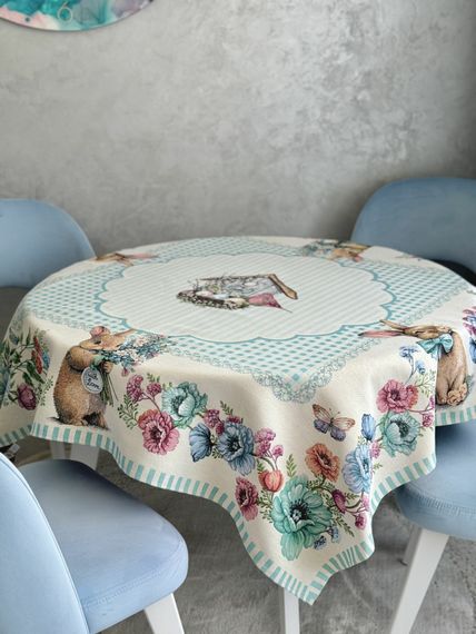 Скатертина гобеленова BLUE BUNNIES Limaso, 137x220, Прямокутна, Великодній, Без люрексу, 40% поліестер, 60% бавовна, Гобелен | Зображення 6