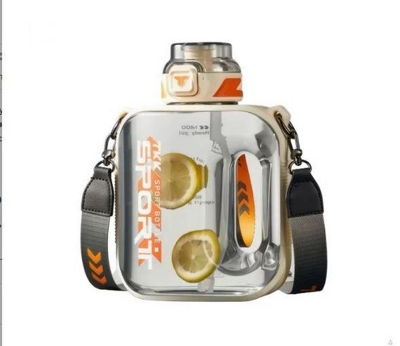 Спортивная бутылка для воды TKK Sport 1000 мл из Тритана (BPA Free), белая квадратная бутылка с трубочкой и ремешком | Зображення 1