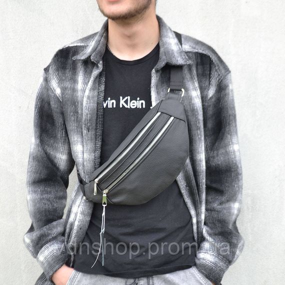 Стильная черная поясная сумка бананка, Функциональная бананка мужская черная MW-58 | Зображення 9