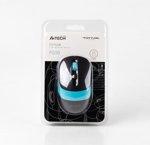 Миша бездротова A4Tech Fstyler FG10 (Blue),  USB, колір чорний+блакитний | Зображення 5