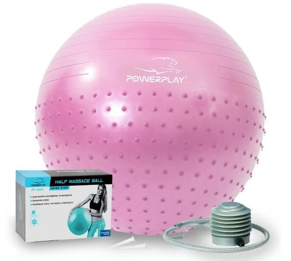 М'яч для фітнесу (фітбол) напівмасажний PowerPlay 4003 Ø65 cm Gymball Ліловий + помпа (PP_4003_65cm_Violet)