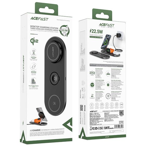 Бездротовий зарядний пристрій ACEFAST E19 Qi2 desktop 3-in-1 wireless charging holder Black | Зображення 1