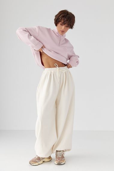 Жіночі теплі спортивні штани палаццо - кремовий цвет, S/M (є розміри) | Зображення 2