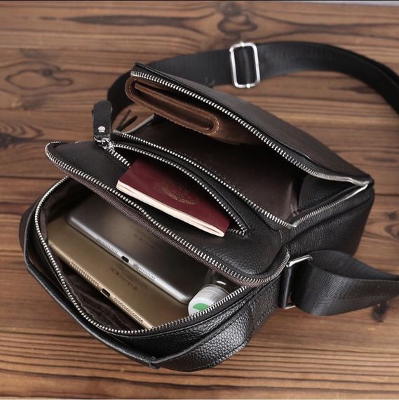 Шкіряна чоловіча сумка-барсетка через плече чорна Tiding Bag A25-1278C | Зображення 8
