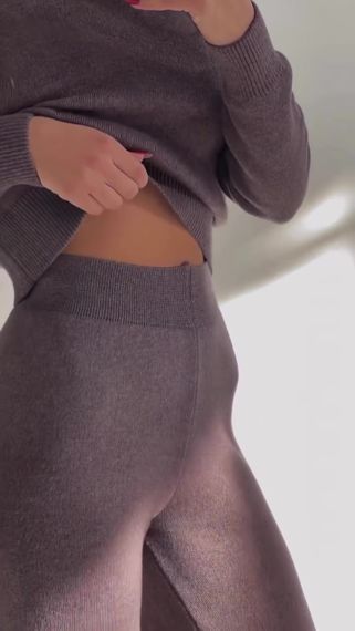 Вязаный женский костюм двойка кофта + штаны цвет какао в размере XS-XL S-M | Зображення 6