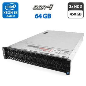 Сервер Dell PowerEdge R730xd 24SFF 2U Rack / 2x Intel Xeon E5-2697 v4 (18 (36) ядер по 2.3 - 3.6 GHz) / 64 GB DDR4 / 2x 450 GB SAS / Matrox G200eR2 / 2x 750W б/у