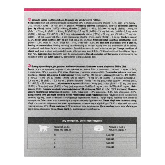 Вологий корм для котів Pet Chef шматочки в желе з індичкою 200г | Зображення 8