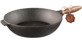 Сковорода-сотейник чавунна "Наша Майстерня" Ø28см з дерев'яною ручкою
