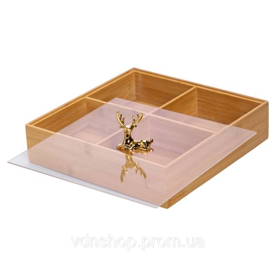 Менажниця дерев'яна на 4 секції з кришкою квадратна HB-40-1 | Зображення 1