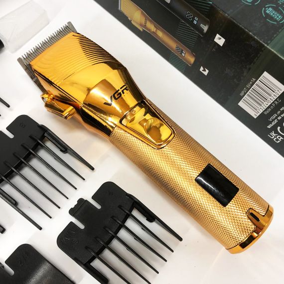 Акумуляторна машинка для стрижки волосся VGR V-280 з дисплеєм та насадками якісна. Колір: золотий | Зображення 1