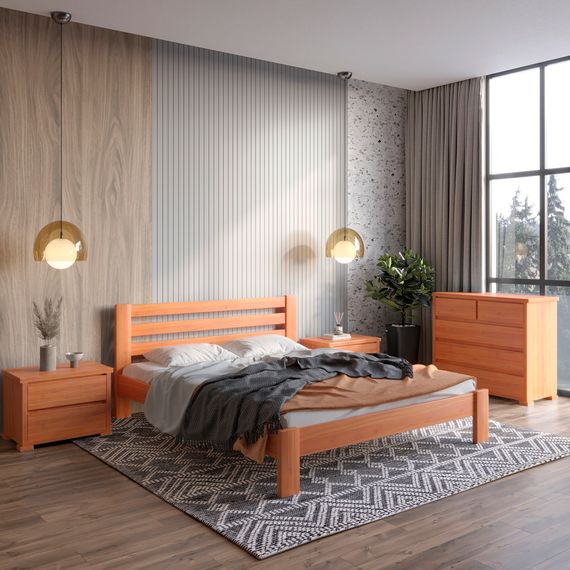 Двоспальне дерев'яне ліжко Mebigrand Колумбія 140х190 см Яблуня (MBG-3288)