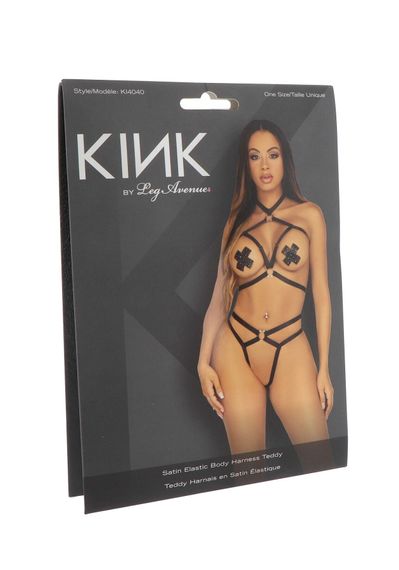 Стрепи-портупея з чокером Leg Avenue Satin elastic harness teddy, One size, Black | Зображення 5