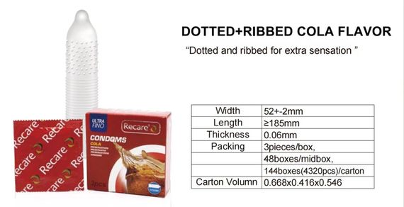 Презервативы Recare Cola Dotted&Ribbed Condoms 3 шт, с пузырьками и ребрами, аромат: | Зображення 5