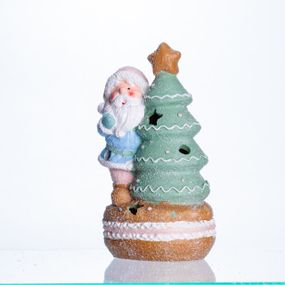 Новорічна декоративна фігурка з підсвіткою 11.5×9×20 см Новорічний декор Санта-Клаус з ялинкою з порцеляни CR-6-9