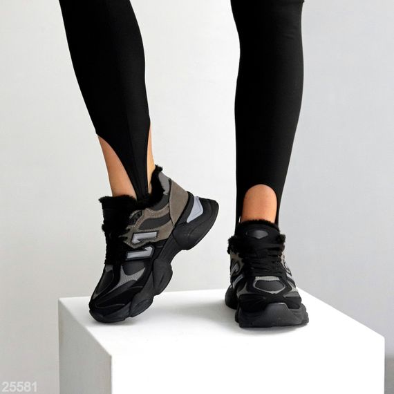 Круті зимові чорні сірі молодіжні кросівки на потовщеній підошві | Зображення 7