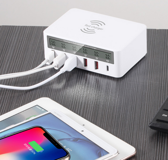 Зарядное устройство WLX-818PF 100W 1xUSB QC3.0 / 4xUSB / 1xPD Type-C / беспроводная зарядка Qi 10W - White | Зображення 5