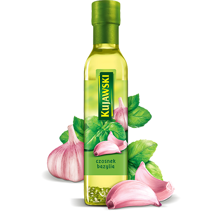Масло рапсовое с чесноком и базиликом  Kujawski, 250 мл, Польша, рафинированое, первый холодный отжым