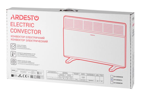 Конвектор електричний ARDESTO  СН-2000ECW, 2000 Вт, 20 м2, LED-дисплей, IP24, антрацит матовий (CH-2000ECA) | Зображення 7
