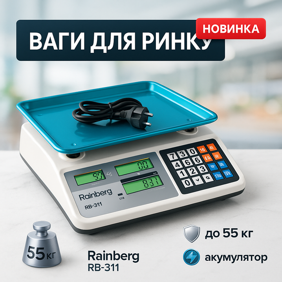 Товарные весы торговые Rainberg RB-311 55кг, Весы электронные на 50 кг влагозащитные UD-51
