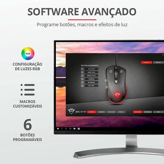 Ігрова миша Trust Gaming GXT 930 Jacx провідна, з RGB підсвіткою, 6400 DPI, 6 кнопок, чорна, геймерська 23575 | Зображення 7