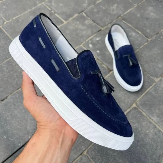 Синие лоферы на белой подошве 44 размер | Зображення 1