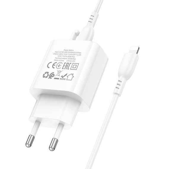 Сетевое Зарядное Устройство Borofone BA81A 1USB-C PD/QC 20W+Type-C to Lightning | Зображення 3