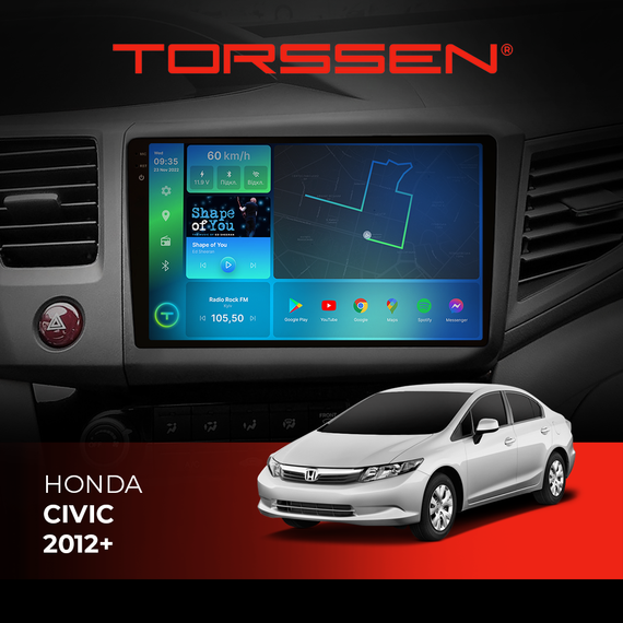 Штатна магнітола Torssen 2K Honda Civic 2012+  FL9 4+64Gb 4G Carplay DSP