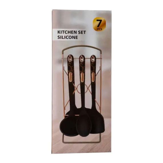 Набір кухонного приладдя на підставці 6 штук кухонні аксесуари Бежевий із чорною ручкою YRUR4 | Зображення 4