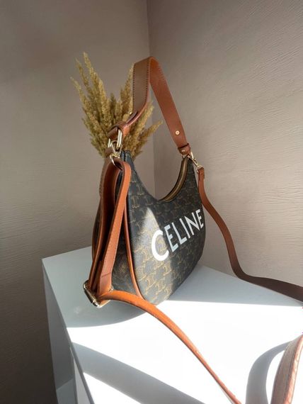 Сумка жіноча  Celine Ava Bag In Triomphe Canvas and Calfskin Tan brown Селін коричнева 072 | Зображення 3