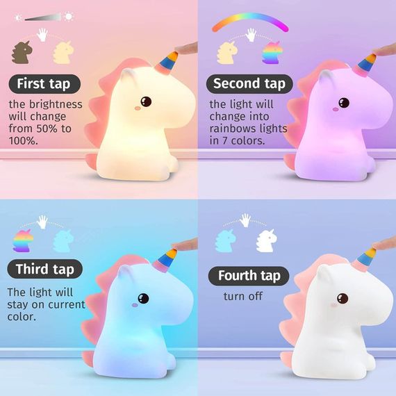 Детский Cиликоновый Ночник Светильник Лампа Единорог RGB | Зображення 3