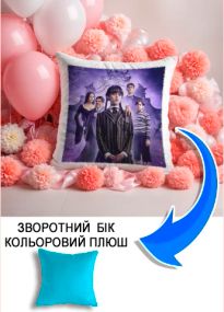 Подушка плюшева Мерч Крафт Дизайн з принтом Уенсдей Wednesday 2 блакитний плюш квадратна 33х33 см