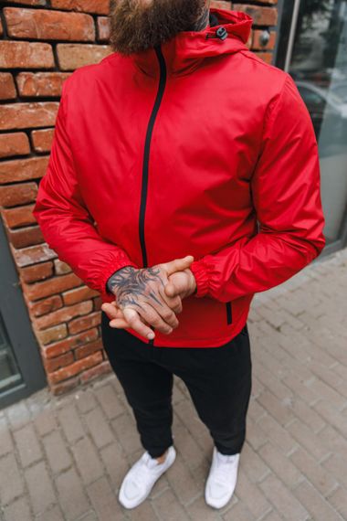 Мужская ветровка на молнии с капюшоном подкладка сетка цвет красный, размер S  BD0024 | Зображення 4
