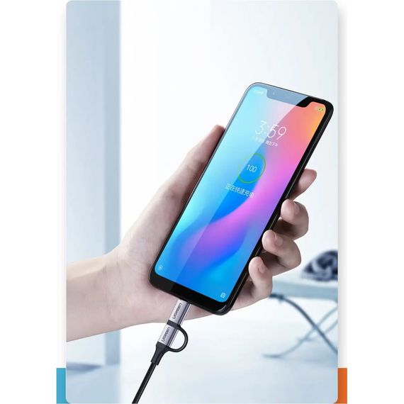 Дата кабель USB 2.0 AM to USB-C + Micro 5P 1.0m 3A US177 black Ugreen (30875) | Зображення 2
